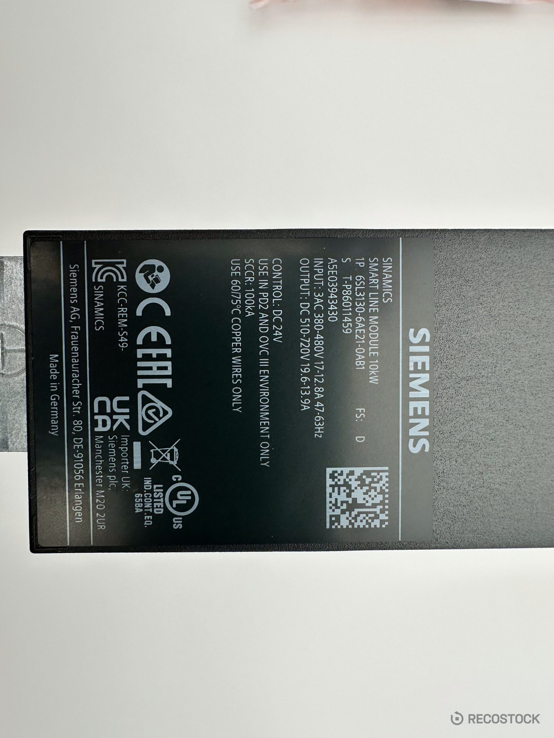 moduł zasilający Siemens Sinamics 6SL3130-6AE21-0AB1 — widok z przodu — zdjecie 6